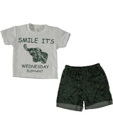 Compleu vara baieti, tricou si pantaloni scurti, Elefant, bumbac